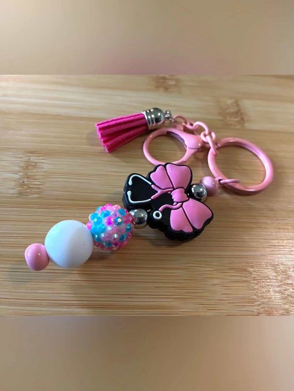 Nurse/Doctor Pink Bow Tassel Keychain